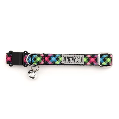 The Worthy Dog Carnival Check Breakaway Adjustable Cat Collar 2 The Worthy Dog Carnival Check Breakaway Adjustable Cat Collar - Image 2