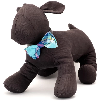 The Worthy Dog Aqua/Navy Plaid Bow Tie Adjustable Collar Attachment Accessory 2 The Worthy Dog Aqua/Navy Plaid Bow Tie Adjustable Collar Attachment Accessory - Image 2