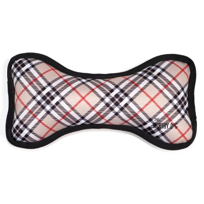The Worthy Dog Tough Bias Plaid Bone Dog Toy 1 The Worthy Dog Tough Bias Plaid Bone Dog Toy