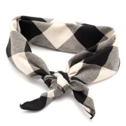 The Worthy Dog Black/Off White Buffalo Plaid Classic Square Tie-On Bandana