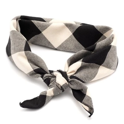 The Worthy Dog Black/Off White Buffalo Plaid Classic Square Tie-On Bandana 1 The Worthy Dog Black/Off White Buffalo Plaid Classic Square Tie-On Bandana