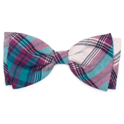 The Worthy Dog Teal/Purple Plaid Bow Tie Adjustable Collar Attachment Accessory 2 The Worthy Dog Teal/Purple Plaid Bow Tie Adjustable Collar Attachment Accessory - Image 2