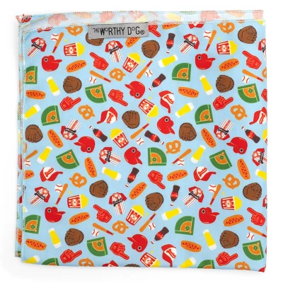 Home Run Baseball Bandana - Adjustable Square Tie-On Pet Accessory By The Worthy Dog 1 Home Run Baseball Bandana - Adjustable Square Tie-On Pet Accessory By The Worthy Dog