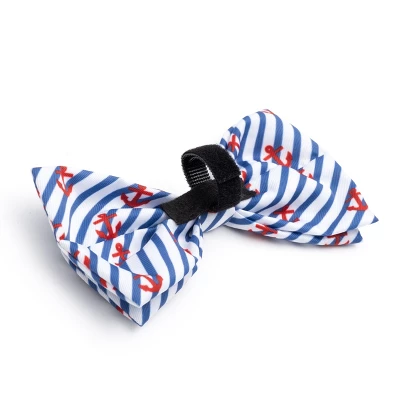 The Worthy Dog Stripe Anchors Bow Tie Accessory 1 The Worthy Dog Stripe Anchors Bow Tie Accessory