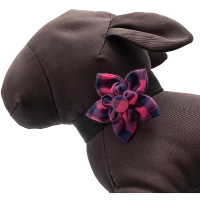 The Worthy Dog Pink/Navy Buffalo Check Flower Adjustable Collar Accessory 2 The Worthy Dog Pink/Navy Buffalo Check Flower Adjustable Collar Accessory - Image 2