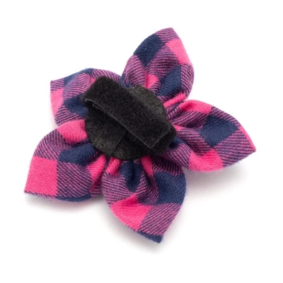 The Worthy Dog Pink/Navy Buffalo Check Flower Adjustable Collar Accessory 1 The Worthy Dog Pink/Navy Buffalo Check Flower Adjustable Collar Accessory