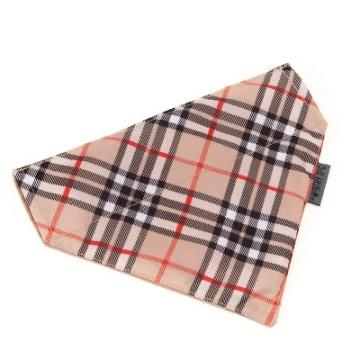 The Worthy Dog Tan Bias Plaid Slide-On Bandana Collar Accessory 1 The Worthy Dog Tan Bias Plaid Slide-On Bandana Collar Accessory