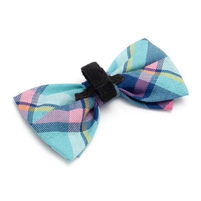 The Worthy Dog Aqua/Navy Plaid Bow Tie Adjustable Collar Attachment Accessory 1 The Worthy Dog Aqua/Navy Plaid Bow Tie Adjustable Collar Attachment Accessory