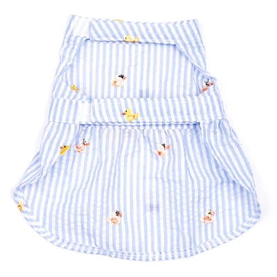 The Worthy Dog Embroidered Rubber Ducks Stripe Seersucker Adjustable Pet Dress 1 The Worthy Dog Embroidered Rubber Ducks Stripe Seersucker Adjustable Pet Dress
