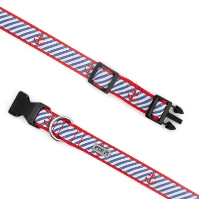 The Worthy Dog Navy Stripe Anchors Dog Collar 3 The Worthy Dog Navy Stripe Anchors Dog Collar - Image 3