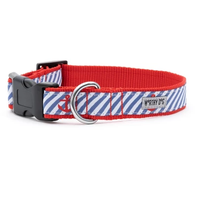 The Worthy Dog Navy Stripe Anchors Dog Collar 4 The Worthy Dog Navy Stripe Anchors Dog Collar - Image 4