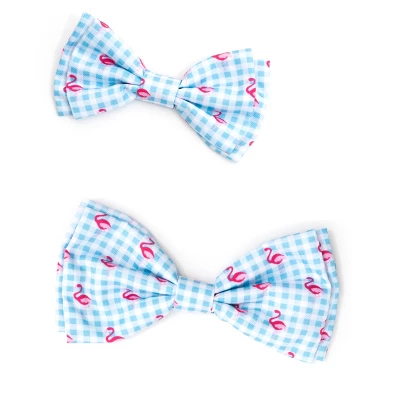 The Worthy Dog Gingham Flamingos Bow Tie Accessory 2 The Worthy Dog Gingham Flamingos Bow Tie Accessory - Image 2
