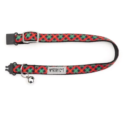 The Worthy Dog Holiday Check Breakaway Adjustable Cat Collar 1 The Worthy Dog Holiday Check Breakaway Adjustable Cat Collar