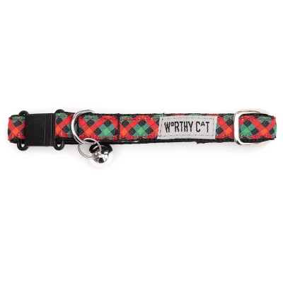 The Worthy Dog Holiday Check Breakaway Adjustable Cat Collar 2 The Worthy Dog Holiday Check Breakaway Adjustable Cat Collar - Image 2
