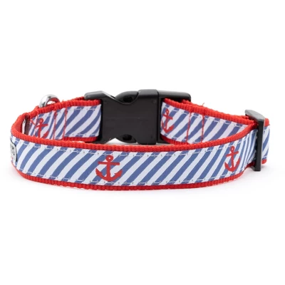 The Worthy Dog Navy Stripe Anchors Dog Collar 1 The Worthy Dog Navy Stripe Anchors Dog Collar
