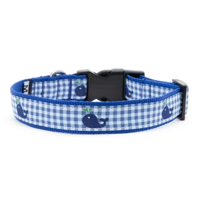 The Worthy Dog Gingham Whales Dog Collar 1 The Worthy Dog Gingham Whales Dog Collar